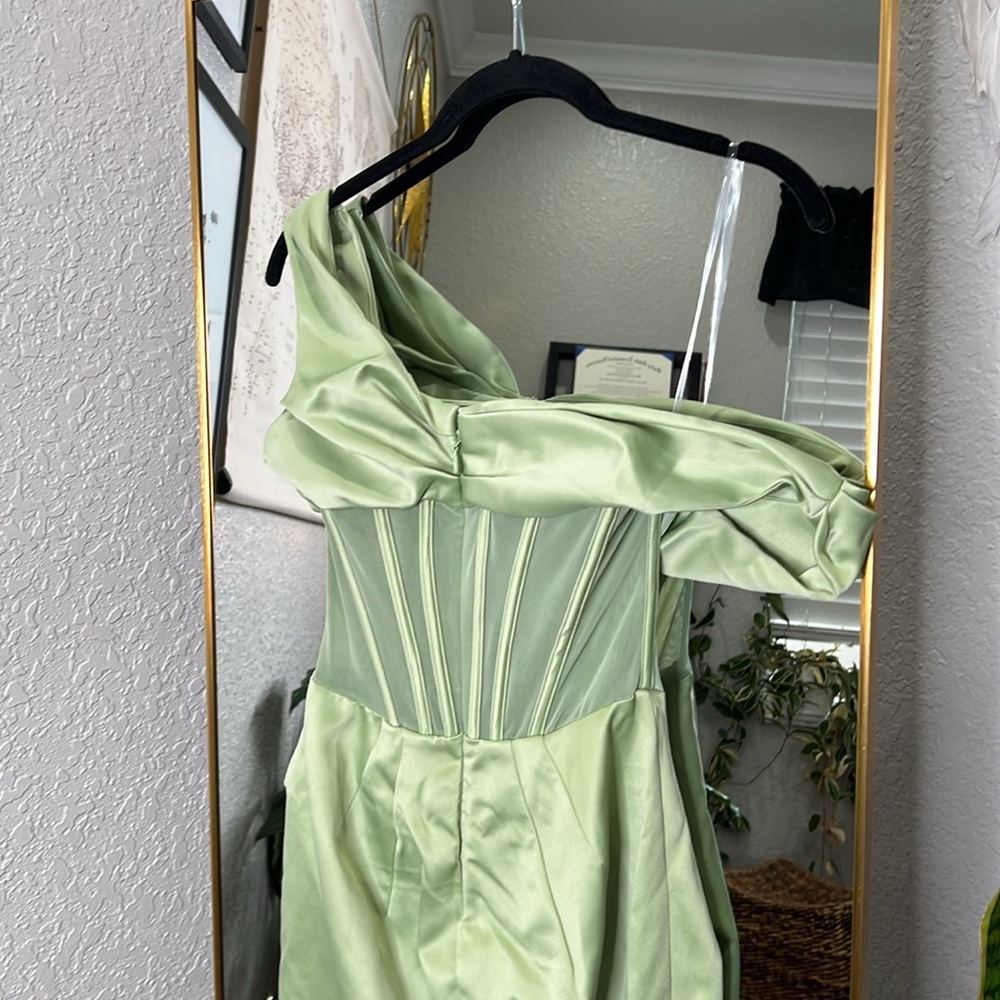 House of CB ‘Lulu’ Pistachio Asymmetric Drape Midi Corset Dress NWOT - Picture 14 of 14